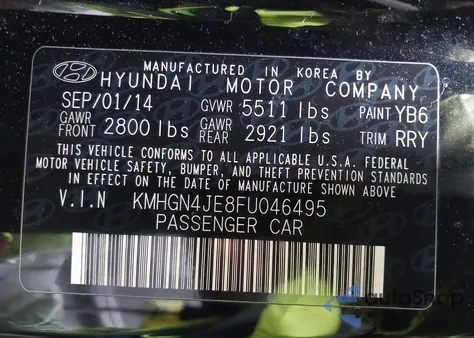 2015 Hyundai Genesis 3.8 из США, поврежденный, VIN KMHGN4JE8FU046495